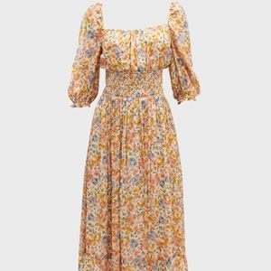 Shoshanna Smocked Floral-Print Midi Dress